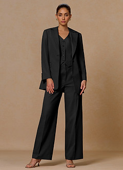 front Margaret Black Cotton Linen Blend 3-Piece Suit