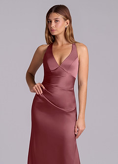 Azazie Amelie Bridesmaid Dresses Desert Rose A-Line Pleated Stretch Satin Dress image6