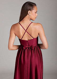 Azazie Llana Robes de demoiselle d'honneur de maternité Robe Trapèze avec poches Longueur ras du sol Satin extensible image4