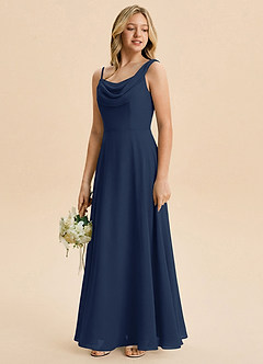 Azazie Vittoria Junior Dark Navy A-Line Ruched Chiffon Dress image4