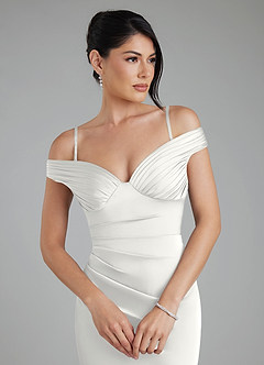 Azazie Stella Robes de demoiselle d'honneur Robe Fourreau Convertible en Satin extensible Corset Blanc image8