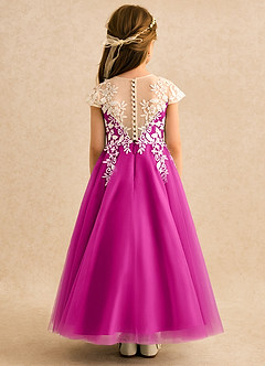Azazie Dandelion Robe Demoiselle D'honneur Fillette Robe Princesse en Dentelle Fuchsia image5