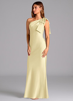 Azazie Yuanna Bridesmaid Dresses Lemon Sorbet Mermaid One Shoulder Stretch Satin Dress image4