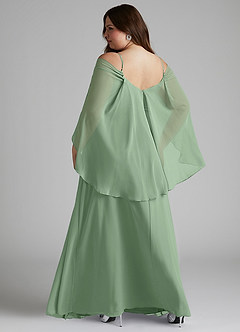 Azazie Cienna Robes de demoiselle d'honneur Robe Trapèze en Mousseline de soie Épaule décolletée Matcha image8