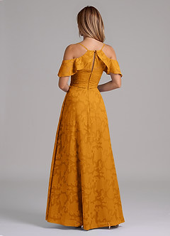 Azazie Dakota Abiti da Damigella Abito A-Line in Burnout Floreale a Spalla Scoperta Caramello image2