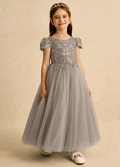 Azazie Puff Abiti da Ragazza di Fiori Abito Principessa in Tulle Pizzo Taupe image6
