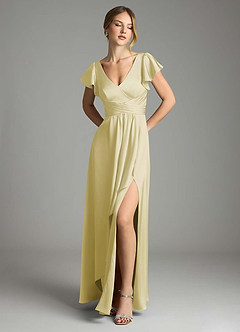 Azazie Omari Jurken voor bruidsmeisjes Jurk van Stretch Satijn met A-Lijn Citroensorbet image1