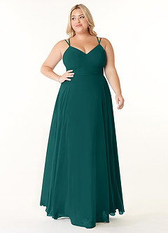 Azazie Janine Bridesmaid Dresses Peacock A-Line V-Neck Chiffon Dress image6