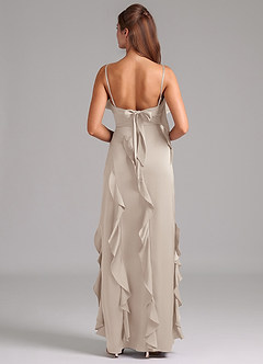 Azazie Malia Robes de demoiselle d'honneur Robe Trapèze en Satin extensible Fente Latérale Givre image6