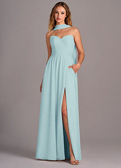 Azazie Joni Bridesmaid Dresses Sea Glass A-Line Strapless Chiffon Convertible Dress image1