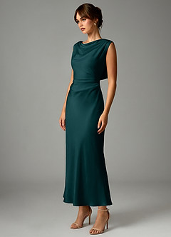 Azazie Kieryn Brautjungfernkleider Meerjungfrau-Linie Plissee Stretch-Satin Kleid Kiefer image3