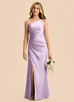 Azazie Eren Junior Frosted Lilac Sheath Pleated Stretch Satin Dress image3