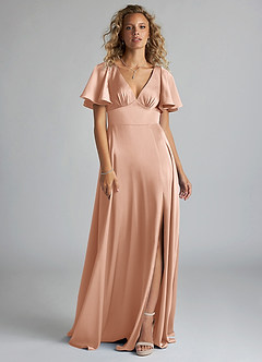 Azazie Kimber Brudtärnklänningar Klänning av A-Line i Stretch Satin Ruched Roséguld image3