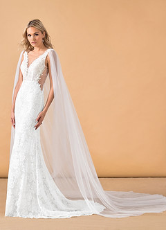 Azazie Gracen Wedding Dresses Diamond White Mermaid V-Neck Lace Tulle Dress image7