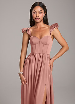 Azazie Denisse Bridesmaid Dresses Rosette A-Line Ruched Stretch Satin Dress image6