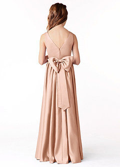 Azazie Hathaway Junior Vestido de Oro Rosa de Satén Elástico de Corte En A con Lazo image1
