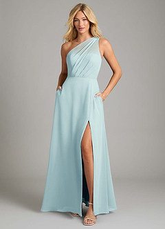 Azazie Phaedra Bridesmaid Dresses Sea Glass A-Line One Shoulder Chiffon Dress image3