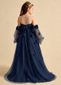 Azazie Karrie Flower Girl Dresses Dark Navy A-Line with Sleeves Tulle Dress image2