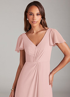 Azazie Soren Bridesmaid Dresses Powder Pink A-Line Ruched Chiffon Dress image11