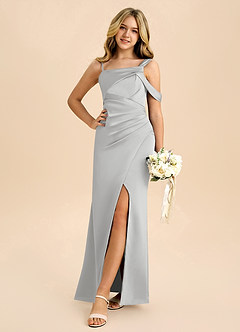 Azazie Wynter Junior Vestido de Plata de Satén Elástico con Plisado image5