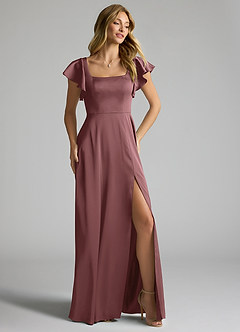 Azazie Bondi Bridesmaid Dresses Vintage Mauve A-Line Bow Stretch Satin Dress image2