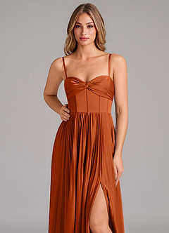Azazie Tyla Bridesmaid Dresses Burnt Orange A-Line Sweetheart Neckline Stretch Satin Dress image8