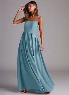 Azazie Calianna Bridesmaid Dresses Moody Blue A-Line Off the Shoulder Chiffon Convertible Dress image3
