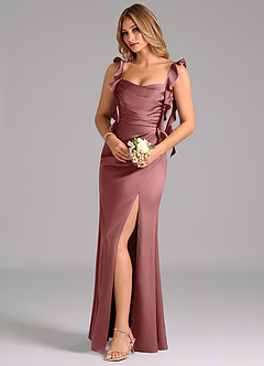Azazie Jessamine Bridesmaid Dresses Amethyst A-Line Corset Stretch Satin Dress image1