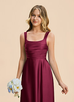 Azazie Azaria Junior A-Linie Plissee Stretch-Satin Kleid Burgund image7