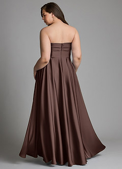 Azazie Meleena Jurken voor bruidsmeisjes Jurk van Stretch Satijn met A-lijn Strapless Ganache image8