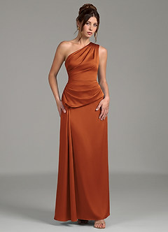 Azazie Zahira Robes de demoiselle d'honneur Robe Fourreau en Satin extensible Asymétrique Cannelle image4