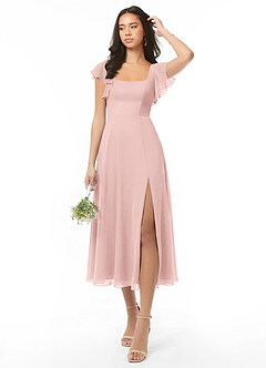 Azazie Bondi Bridesmaid Dresses Powder Pink A-Line Ruched Chiffon Dress image1