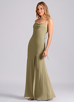 Azazie Grata 신부 들러리 드레스 인어 주름진 쉬폰 바닥 길이 드레스 image4