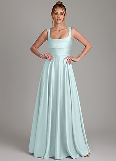 Azazie Azaria Bridesmaid Dresses Sea Glass A-Line Corset Stretch Satin Dress image1