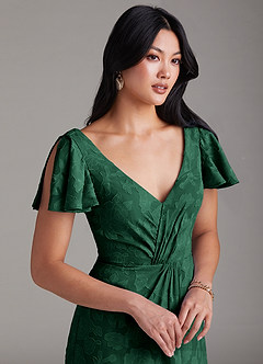 Azazie Soren Vestidos de damas de honor Vestido de Verde Oscuro de Devorado Floral de Corte en A con Plisado image6