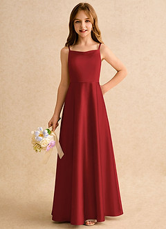 Azazie Joella Girls Formal Flower Girl Dresses Pomegranate A-Line Pleated Stretch Satin Dress image3