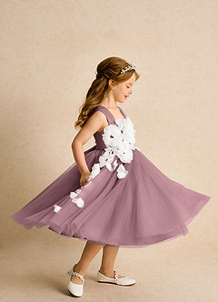 Azazie Dovey Abiti da Ragazza di Fiori Abito Principessa in Tulle Fiocco Vintage Malva image5