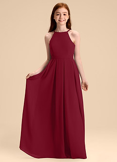 Azazie Arianthe Junior Abito A-Line in Chiffon Plissettato Borgogna image3
