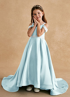 Azazie Jodi Flower Girl Dresses Sea Glass A-Line Matte Satin Dress image5