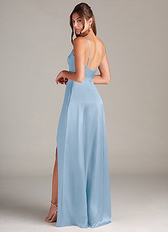 Azazie Sarella Brudtärnklänningar Klä av A-Linje i Stretch Satin Plisserad Puderblå image4