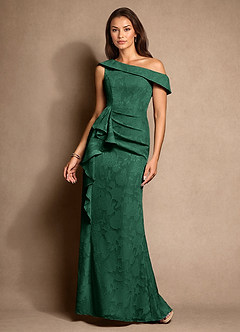 Azazie Hamptons Venta Final Vestido de Verde Oscuro de Devorado Floral de Corte en A con Plisado image1