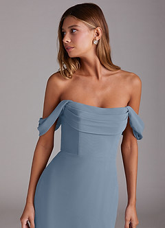 Azazie Saige Vestidos de damas de honor Vestido de Azul Polvoriento de Gasa de Corte en A Convertible con Vestidos sin tirantes image5