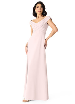 Azazie Evita 신부 들러리 드레스 A라인 스트레치 크레이프 플로어 길이 드레스 image3