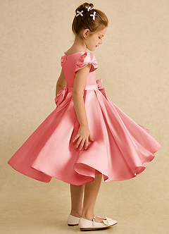 Azazie Pearl Flower Girl Dresses Coral Ball-Gown Pleated Matte Satin Dress image3