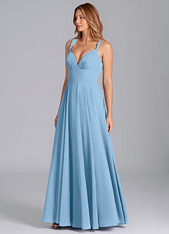 Azazie Darana Bridesmaid Dresses Steel Blue A-Line Corset Chiffon Dress image4