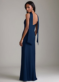 Azazie Cassiana Bridesmaid Dresses Dark Navy Mermaid Pleated Stretch Satin Dress image2