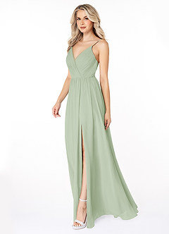 Azazie Gracie Bridesmaid Dresses Dusty Sage A-Line Pleated Chiffon Dress image4