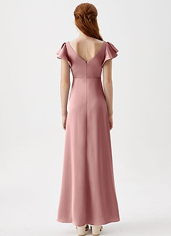 Azazie Omari Junior Dusty Rose A-Line Pleated Stretch Satin Dress image7