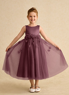 Azazie Lux Flower Girl Dresses Sangria A-Line Beaded Tulle Dress image4