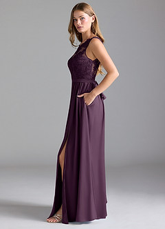 Azazie Elly Robes de demoiselle d'honneur Robe Trapèze en Satin extensible Dentelle Prune image4